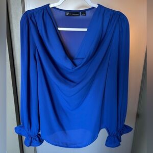 New York & Company Royal Blue Draped Blouse